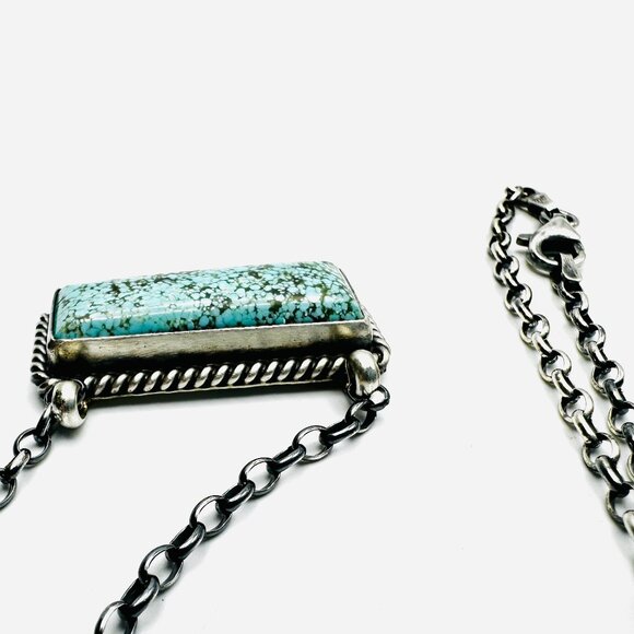 Kingman Turquoise & Sterling Silver Pendant Necklace—Navajo artist Johnny Dixon - Picture 10 of 10